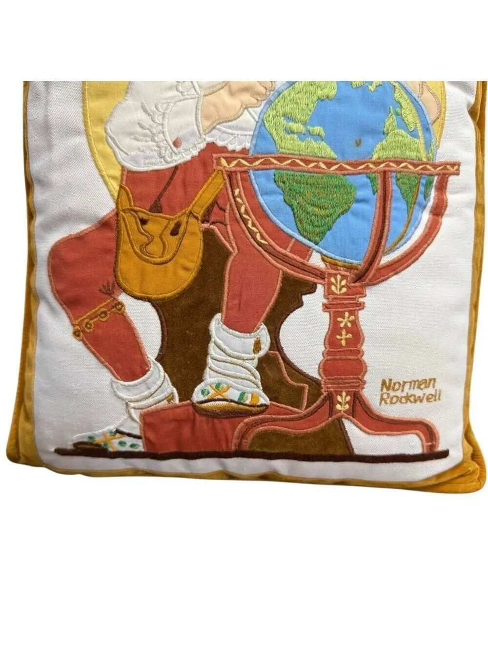 Vintage Balos 1980 Norman Rockwell Merry Christmas Embroidered Pillow 15x12.5‎